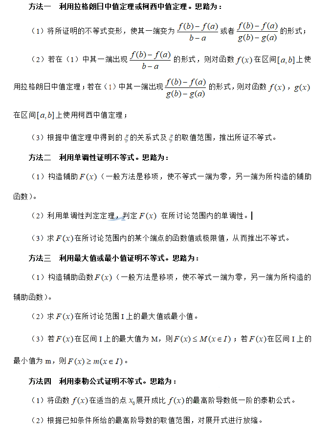 2019考研数学大纲重难点详解：不等式的证明